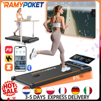 RAMYPOKET Walking Pad Treadmill with 9% Incline APP Control Silent Motor Triple Display Screen Max Load 120KG 1–8KM/H Folding Treadmill for Home Office Under Desk