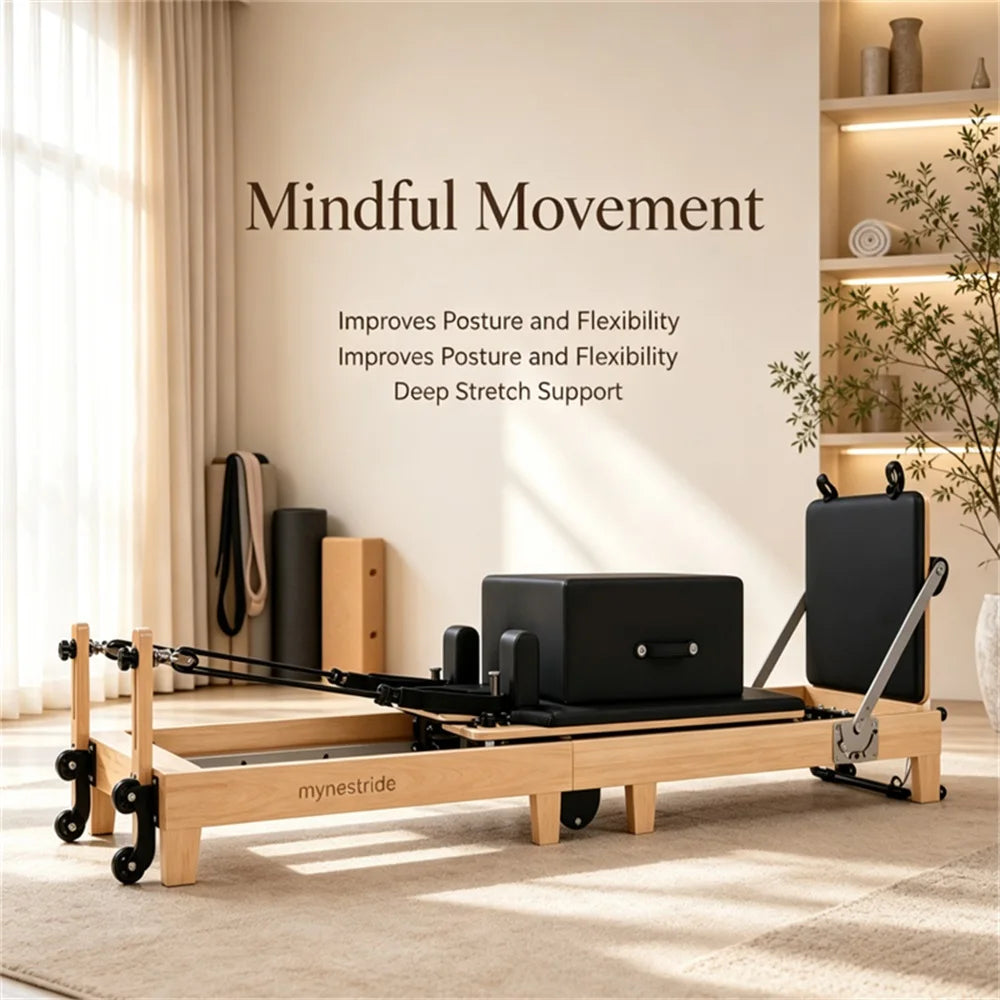 Foldable Pilates Reformer – Fitness equipment suitable for yoga studios, gyms, private clubs, and home use; includes a Pilates reformer and a ladder barrel; ideal for body toning and fitness training; stock available in the