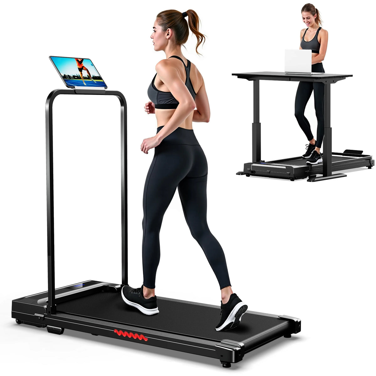 Crestora Foldable Walking Pad 2.0hp 1-6km/H Portable Treadmill with Handrail Under Desk Jogging Machine 120Kg Capacity for Home