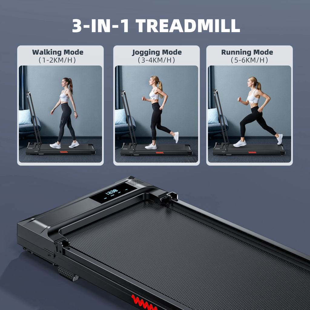 Crestora Foldable Walking Pad 2.0hp 1-6km/H Portable Treadmill with Handrail Under Desk Jogging Machine 120Kg Capacity for Home