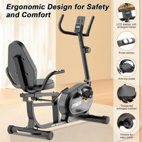 GartistGo 5-in-1 Exercise Bike with 16 Levels Magnetic Resistance and 150kg Load Capacity, Recumbent Exercise Bike with Backrest and LCD Display, Heart Rate Handles With Yoga Mat