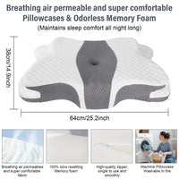 Ergonomic Butterfly Neck Support Pillow, Slow Rebound Memory Foam Cervical Pillow, Breathable Skin-friendly Washable Pillowcase for Neck Pain Relief Deep Sleep
