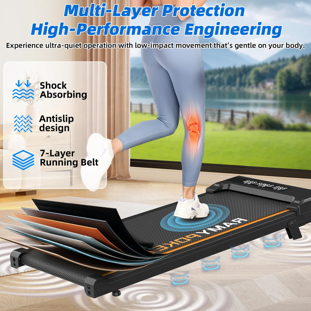 RAMYPOKET Walking Pad Treadmill with 9% Incline APP Control Silent Motor Triple Display Screen Max Load 120KG 1–8KM/H Folding Treadmill for Home Office Under Desk
