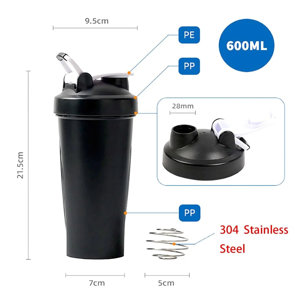 Portable 1pc Protein Shaker 600ml Fitness Bottle with Wire Whisk Ball for Fitness Enthusiasts Athletes Perfect For Outdoor Gym
