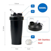 Portable 1pc Protein Shaker 600ml Fitness Bottle with Wire Whisk Ball for Fitness Enthusiasts Athletes Perfect For Outdoor Gym