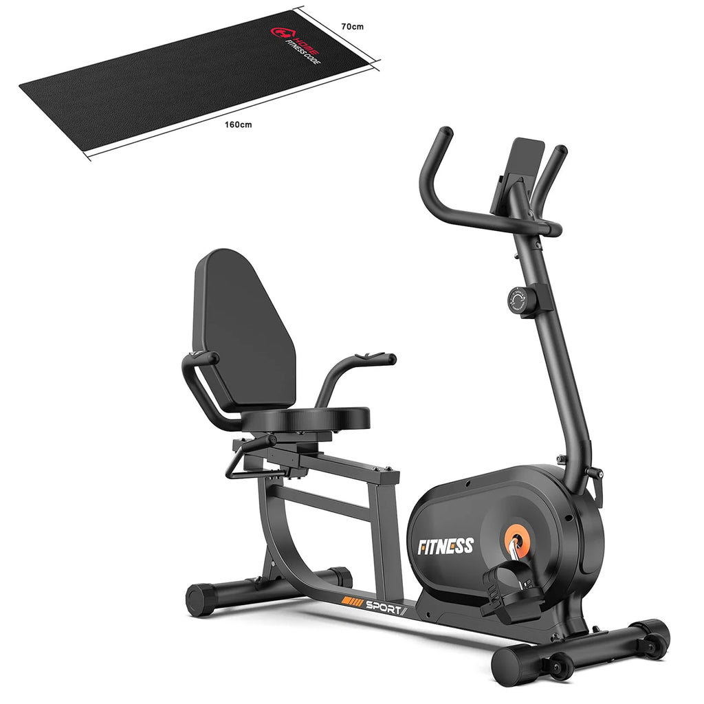 GartistGo 5-in-1 Exercise Bike with 16 Levels Magnetic Resistance and 150kg Load Capacity, Recumbent Exercise Bike with Backrest and LCD Display, Heart Rate Handles With Yoga Mat