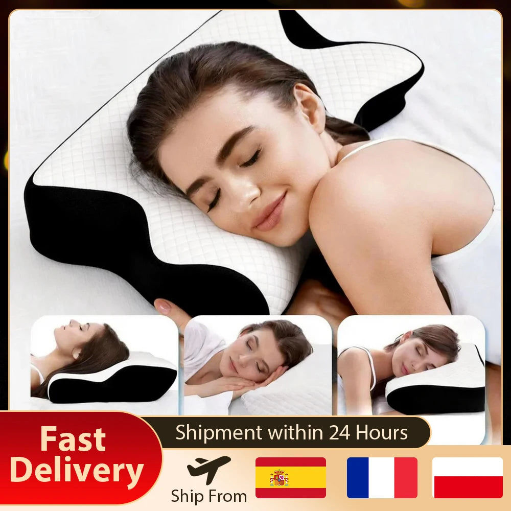 Butterfly Sleep Memory Neck Pillow Slow Rebound Comfortable Memory Foam Sleep Pillow Cervical Orthopedic Neck Massage Bed Pillow Ergonomic Contour Design Pillow with Breathable Pillowcase