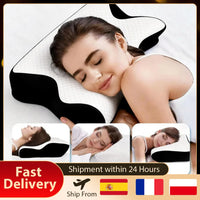 Butterfly Sleep Memory Neck Pillow Slow Rebound Comfortable Memory Foam Sleep Pillow Cervical Orthopedic Neck Massage Bed Pillow Ergonomic Contour Design Pillow with Breathable Pillowcase