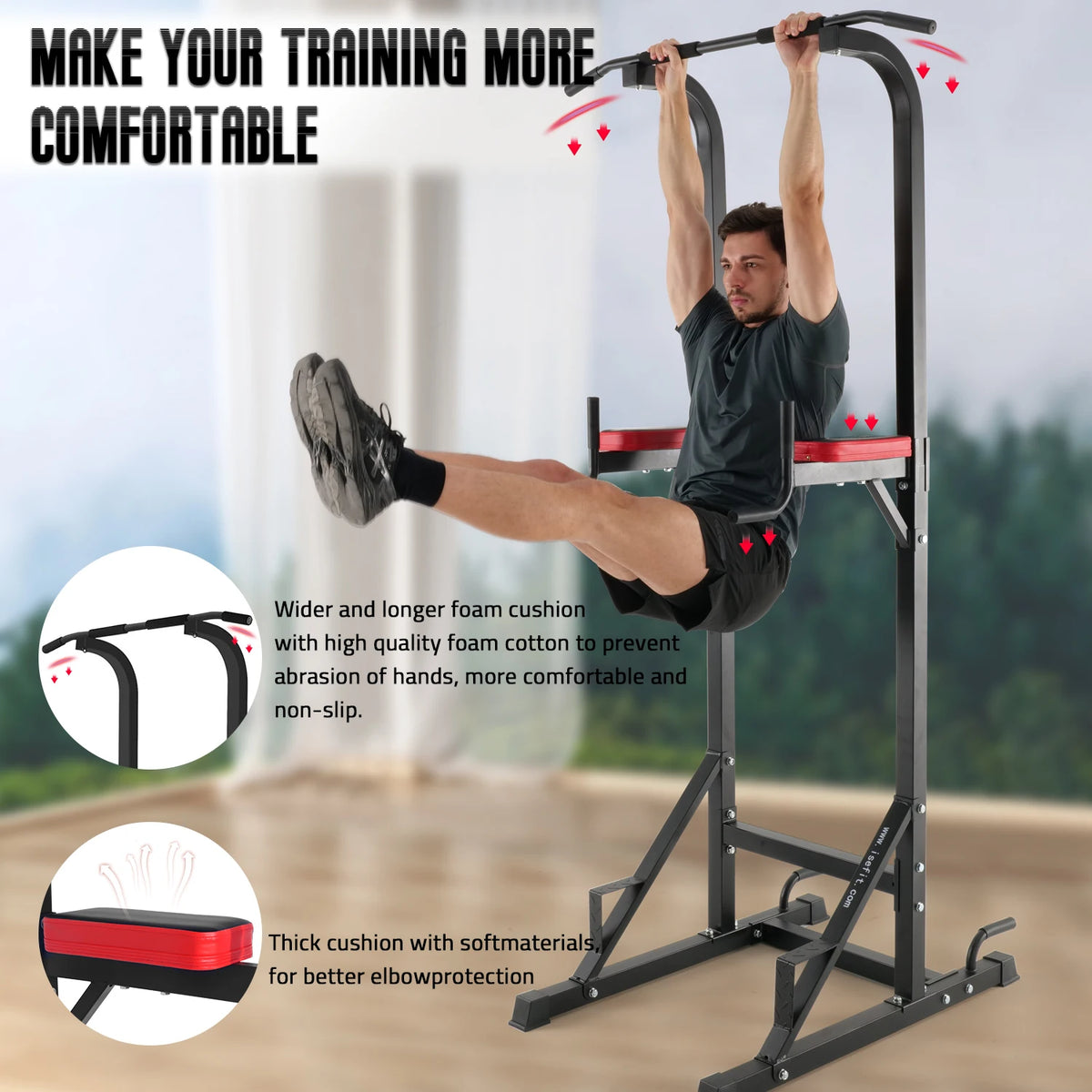 ISE 5 in1 Roman Chair Power Tower Workout Dip Traction Station Bodybuilding Station for Home Training, Pull Up Fitness Multifunction Roman Chair Bodybuilding & Pull-Up Bar on Stand