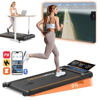 RAMYPOKET Walking Pad Treadmill with 9% Incline APP Control Silent Motor Triple Display Screen Max Load 120KG 1–8KM/H Folding Treadmill for Home Office Under Desk
