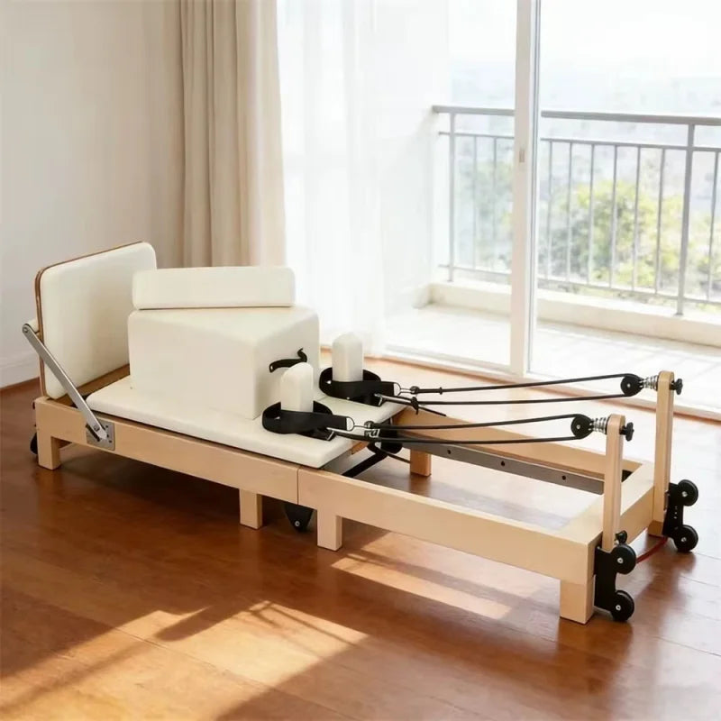 EU Stock: Foldable Pilates Reformer – Fitness equipment suitable for yoga studios, gyms, private clubs, and home use; includes the reformer and a ladder barrel; ideal for body toning and fitness training.