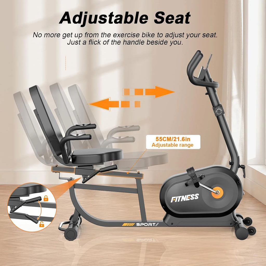 GartistGo 5-in-1 Exercise Bike with 16 Levels Magnetic Resistance and 150kg Load Capacity, Recumbent Exercise Bike with Backrest and LCD Display, Heart Rate Handles With Yoga Mat