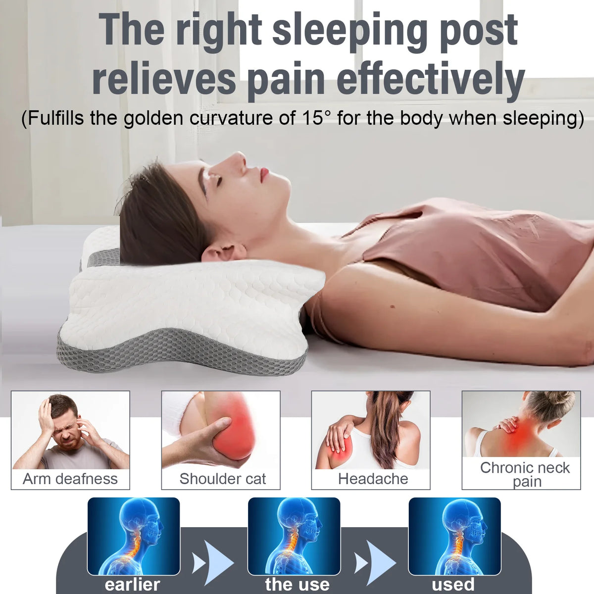 Ergonomic Butterfly Neck Support Pillow, Slow Rebound Memory Foam Cervical Pillow, Breathable Skin-friendly Washable Pillowcase for Neck Pain Relief Deep Sleep
