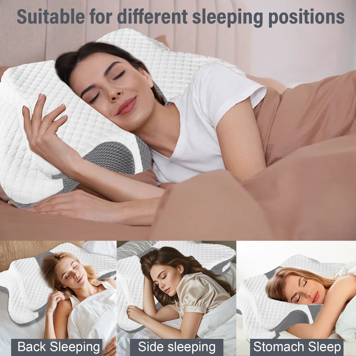 Ergonomic Butterfly Neck Support Pillow, Slow Rebound Memory Foam Cervical Pillow, Breathable Skin-friendly Washable Pillowcase for Neck Pain Relief Deep Sleep
