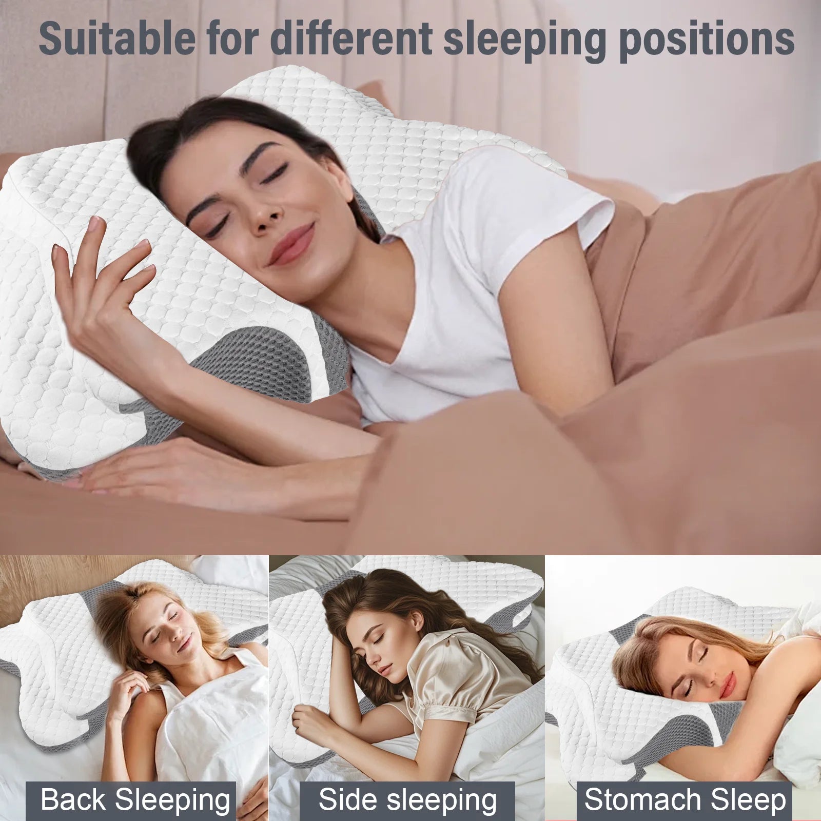 Ergonomic Butterfly Neck Support Pillow, Slow Rebound Memory Foam Cervical Pillow, Breathable Skin-friendly Washable Pillowcase for Neck Pain Relief Deep Sleep
