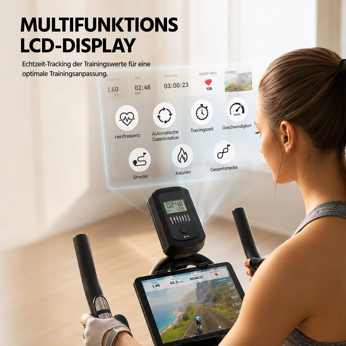 Indoor Stationary Exercise Bike with Smart APP, Ultra Quiet Spinning Bike, Adjustable Resistance, LCD Monitor & Heart Rate Sensor, Max Weight Capacity 160kg Home Fitness Cycling Bike