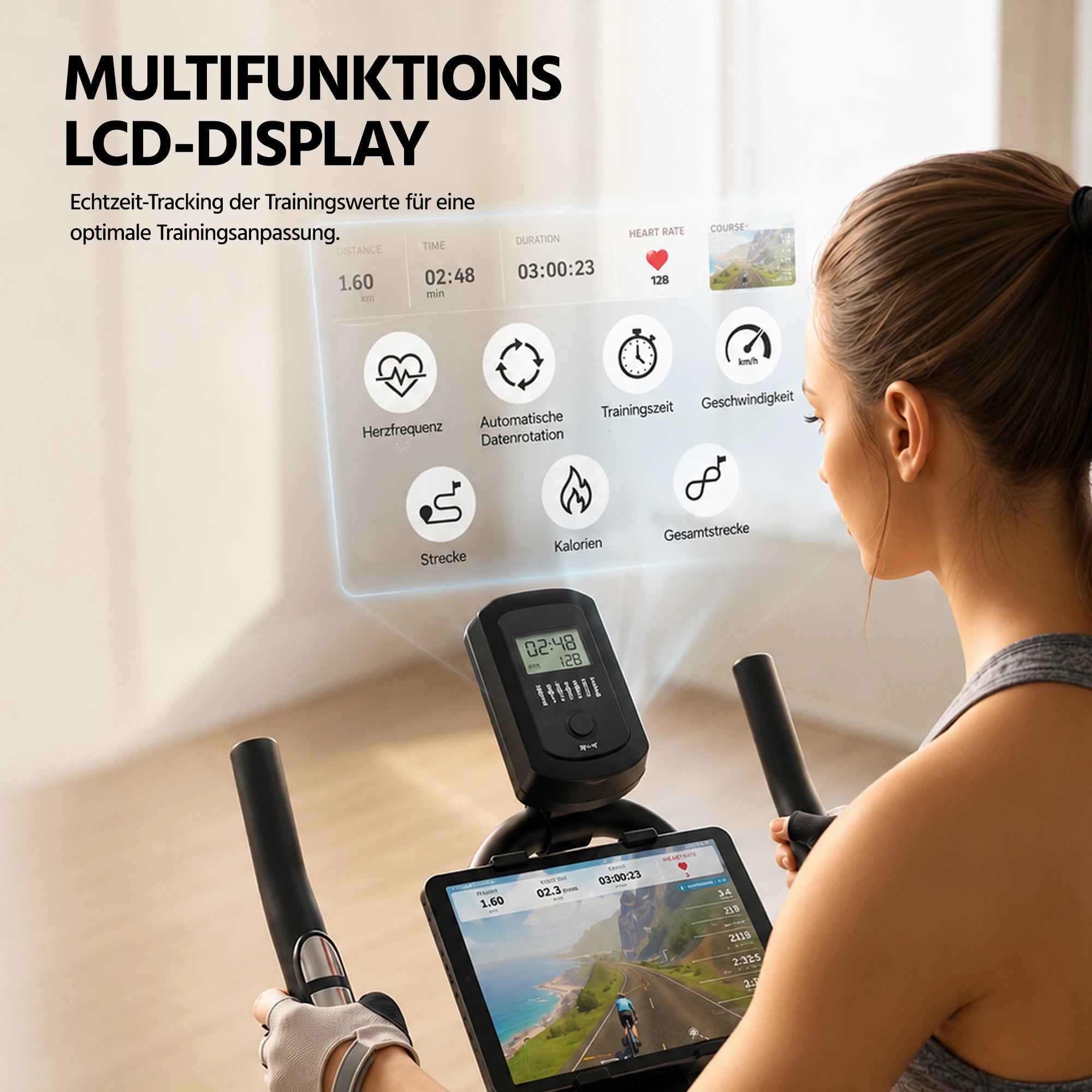 Indoor Stationary Exercise Bike with Smart APP, Ultra Quiet Spinning Bike, Adjustable Resistance, LCD Monitor & Heart Rate Sensor, Max Weight Capacity 160kg Home Fitness Cycling Bike