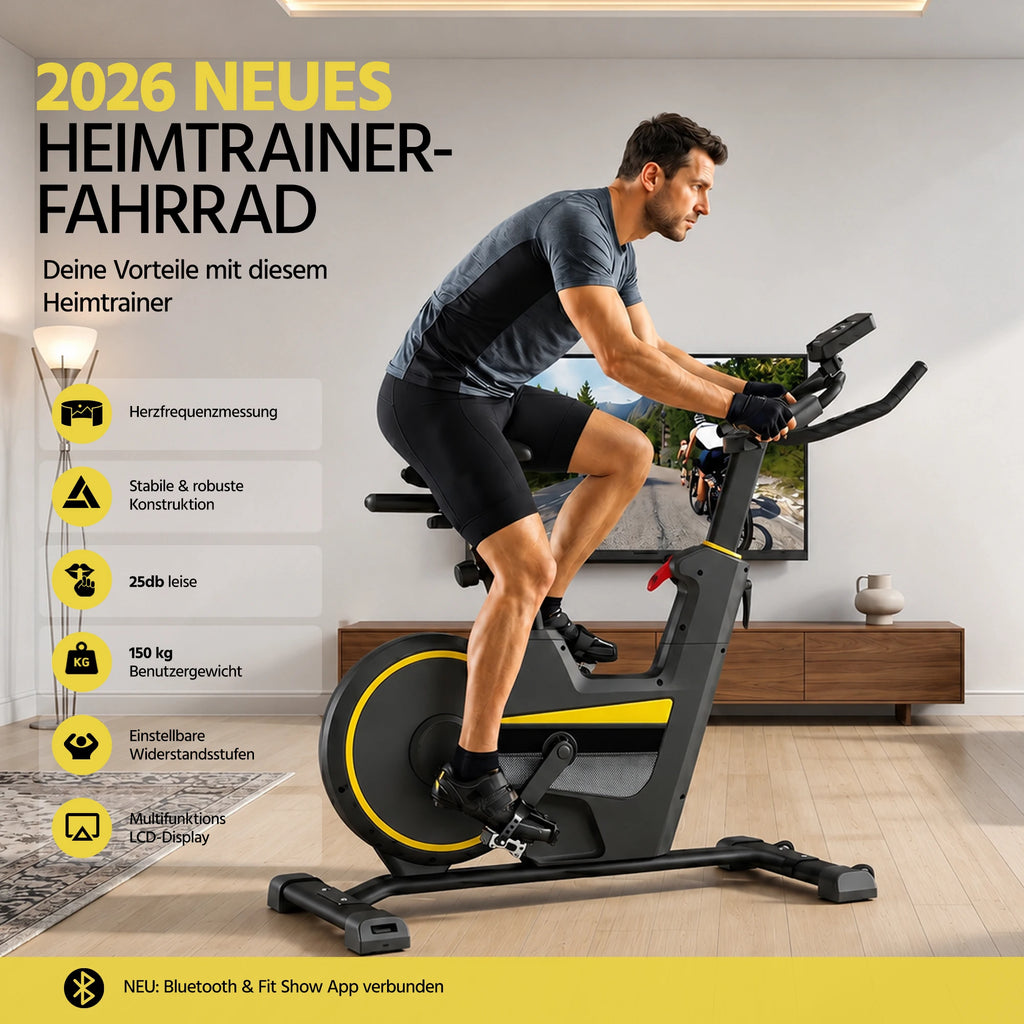 Indoor Stationary Exercise Bike with Smart APP, Ultra Quiet Spinning Bike, Adjustable Resistance, LCD Monitor & Heart Rate Sensor, Max Weight Capacity 160kg Home Fitness Cycling Bike