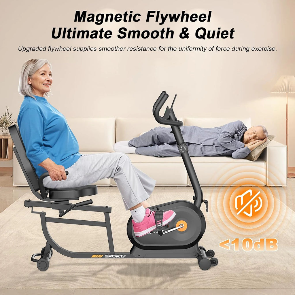 GartistGo 5-in-1 Exercise Bike with 16 Levels Magnetic Resistance and 150kg Load Capacity, Recumbent Exercise Bike with Backrest and LCD Display, Heart Rate Handles With Yoga Mat