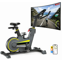 Indoor Stationary Exercise Bike with Smart APP, Ultra Quiet Spinning Bike, Adjustable Resistance, LCD Monitor & Heart Rate Sensor, Max Weight Capacity 160kg Home Fitness Cycling Bike