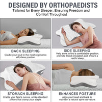 Ergonomic Butterfly Neck Support Pillow, Slow Rebound Memory Foam Cervical Pillow, Breathable Skin-friendly Washable Pillowcase for Neck Pain Relief Deep Sleep