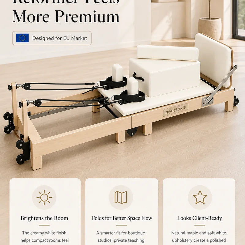 EU Stock: Foldable Pilates Reformer – Fitness equipment suitable for yoga studios, gyms, private clubs, and home use; includes the reformer and a ladder barrel; ideal for body toning and fitness training.