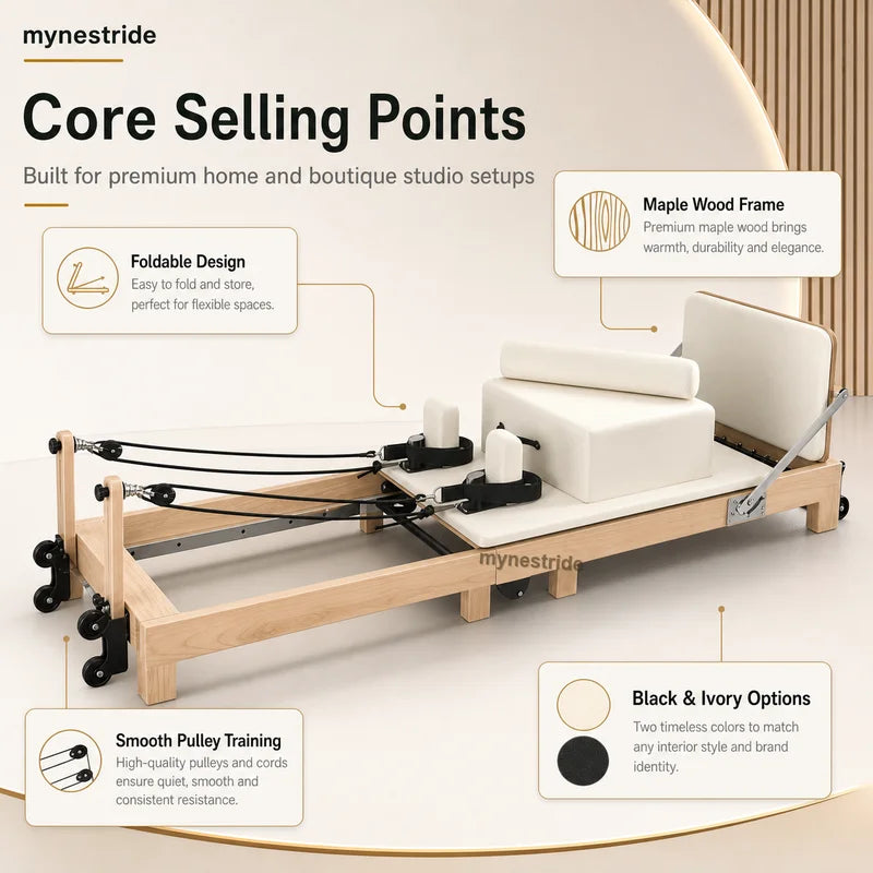 EU Stock: Foldable Pilates Reformer – Fitness equipment suitable for yoga studios, gyms, private clubs, and home use; includes the reformer and a ladder barrel; ideal for body toning and fitness training.