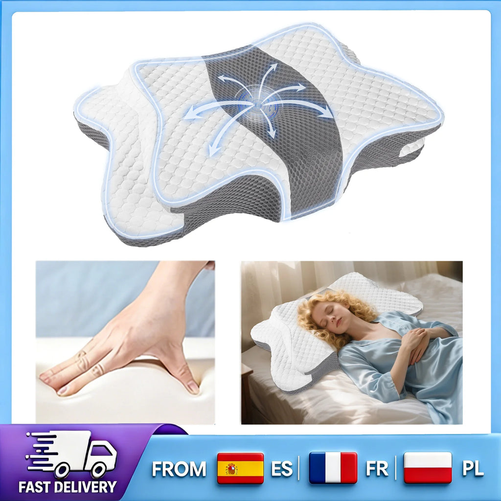 Ergonomic Butterfly Neck Support Pillow, Slow Rebound Memory Foam Cervical Pillow, Breathable Skin-friendly Washable Pillowcase for Neck Pain Relief Deep Sleep