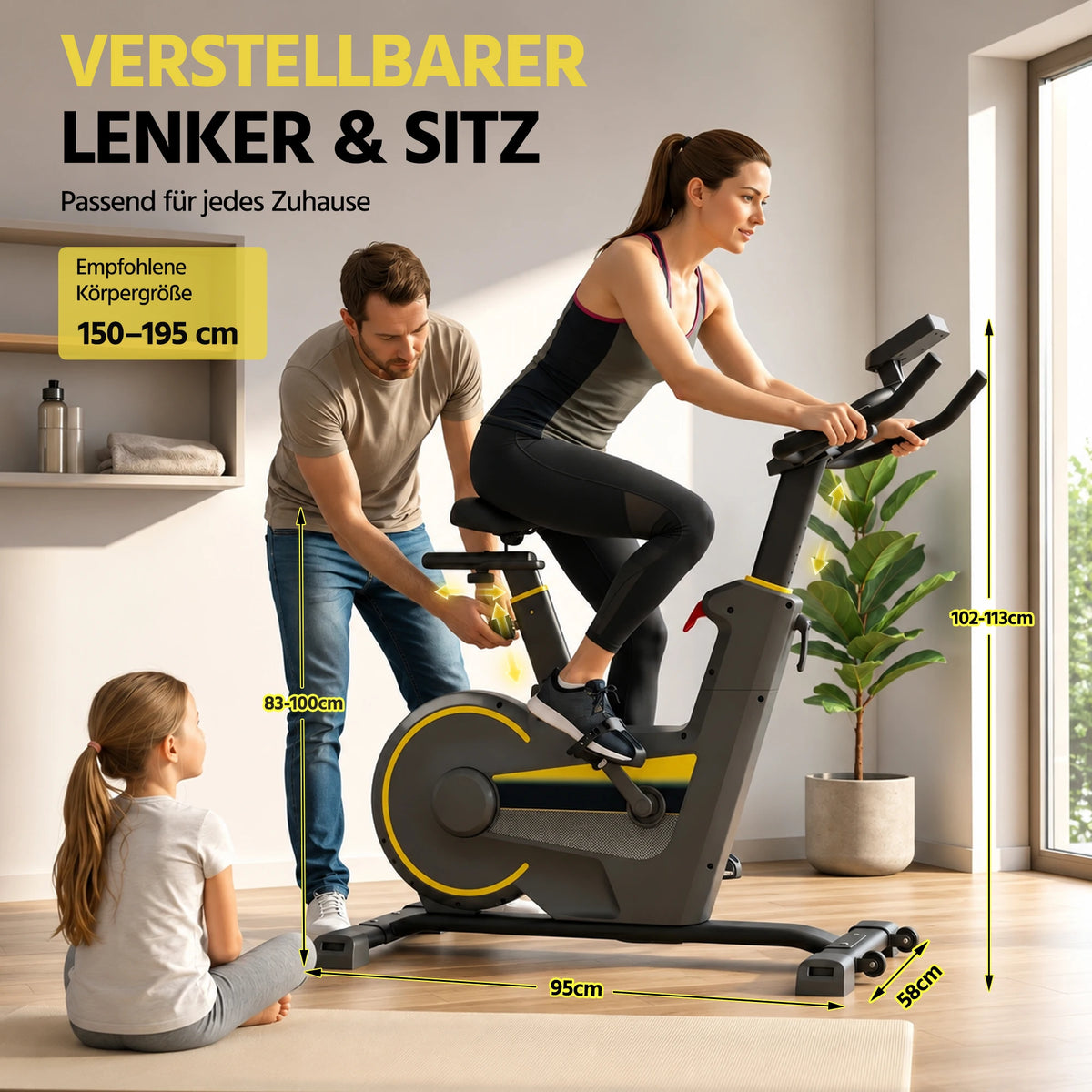 Indoor Stationary Exercise Bike with Smart APP, Ultra Quiet Spinning Bike, Adjustable Resistance, LCD Monitor & Heart Rate Sensor, Max Weight Capacity 160kg Home Fitness Cycling Bike