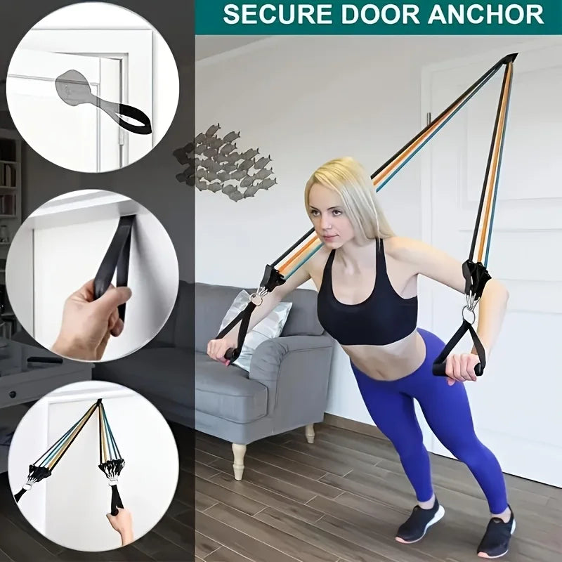 1set 11pcs Resistance Bands Set, Exercise Bands with Door Anchor, Handles, Carry Bag, Legs Ankle Straps for Resistance Training