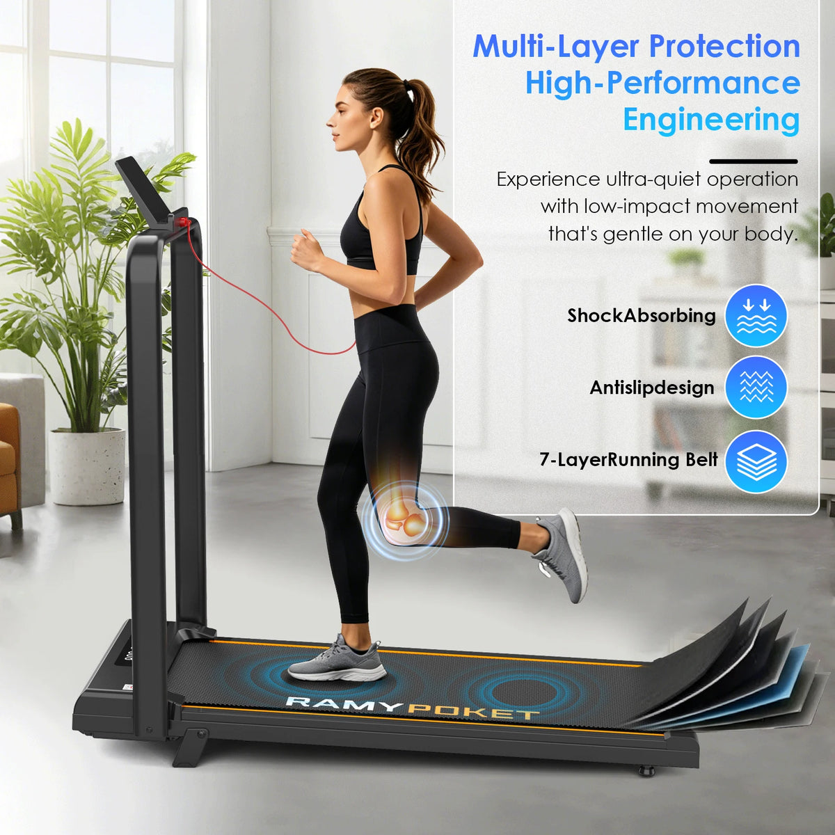 RAMYPOKET Walking Pad Foldable With Incline 9% , 2.5HP 1-10km/h Walking Pad With APP&LED, Max 150kg Treadmill For Home & Office