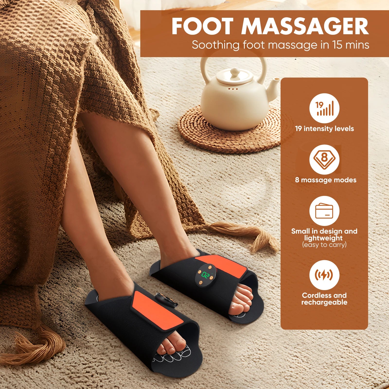 1 Pair EMS Foot Massager Mat - New Upgrade Foot Massage Shoes for Pain-Relief, with Remote Control, 8 Modes, 19 Massage Slippers