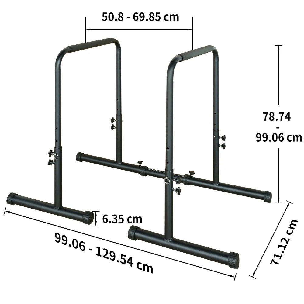 78-99cm Height Adjustable Dip Bar Station 50.8-69cm Adjustable Top Width 99-129cm Extendable Base Parallel Bars 249KG Weight Load Reinforced Steel Non Slip Rubber Feet Multi Functional Home Gym Workout Equipment for Push Up P