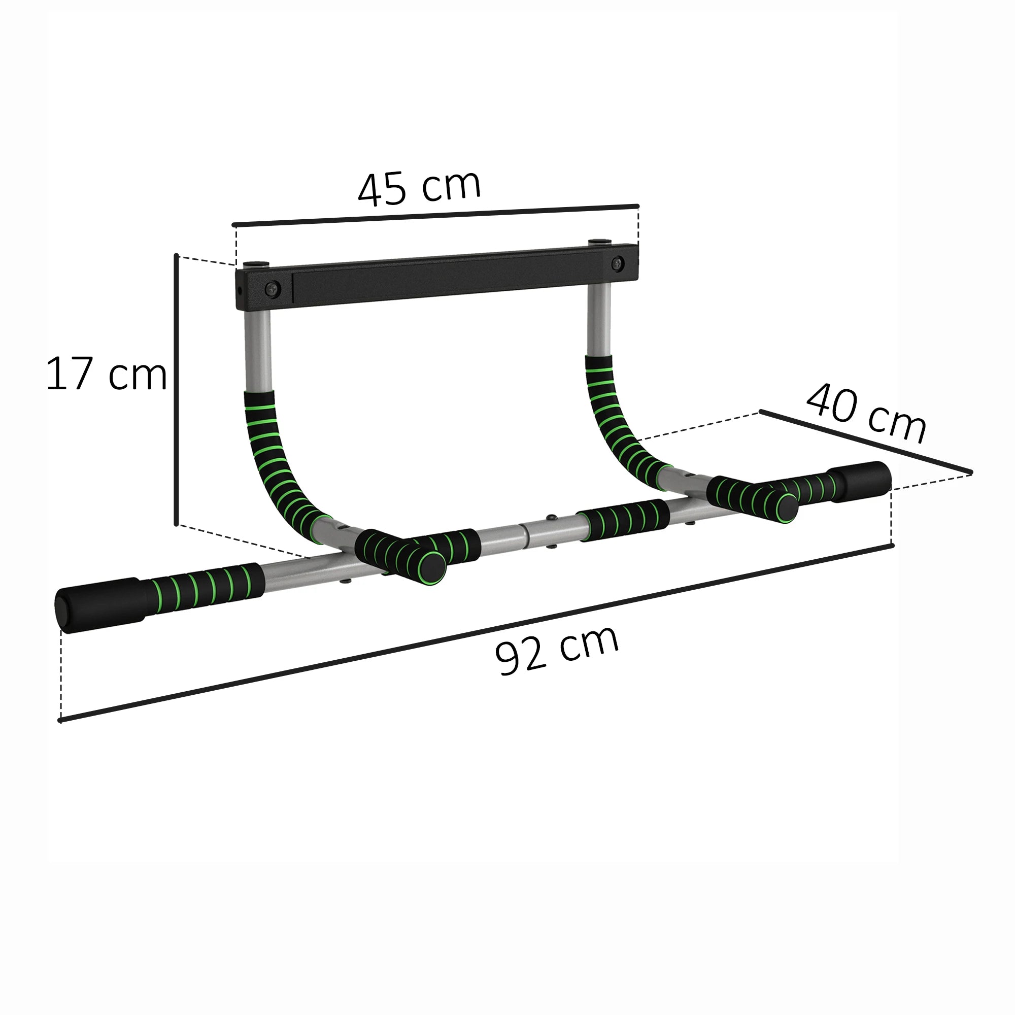 Homcom Multifunctional Pull-Up Bar Wall-Mounted Pull-Up Bar with Non-Slip Handles Load 110 kg for Exercise and Training at Home Gym Black and Green