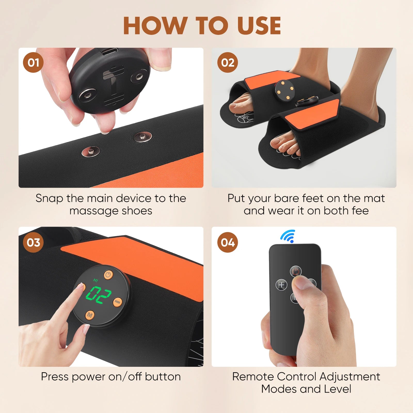 1 Pair EMS Foot Massager Mat - New Upgrade Foot Massage Shoes for Pain-Relief, with Remote Control, 8 Modes, 19 Massage Slippers
