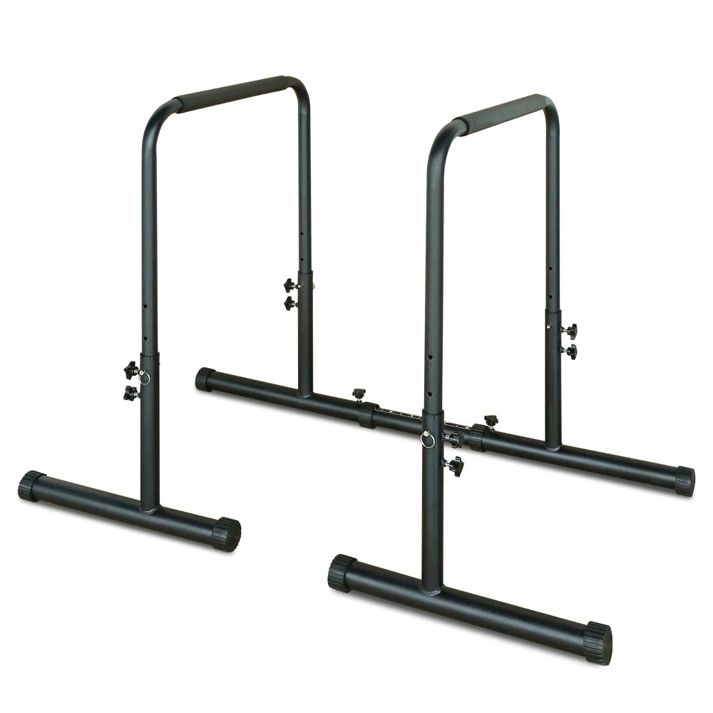 78-99cm Height Adjustable Dip Bar Station 50.8-69cm Adjustable Top Width 99-129cm Extendable Base Parallel Bars 249KG Weight Load Reinforced Steel Non Slip Rubber Feet Multi Functional Home Gym Workout Equipment for Push Up P