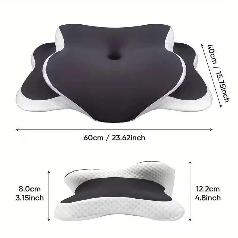 Ergonomic memory foam butterfly neck pillow, C-shaped/adjustable dual height, transparent cover support - side/supine/pillow sle