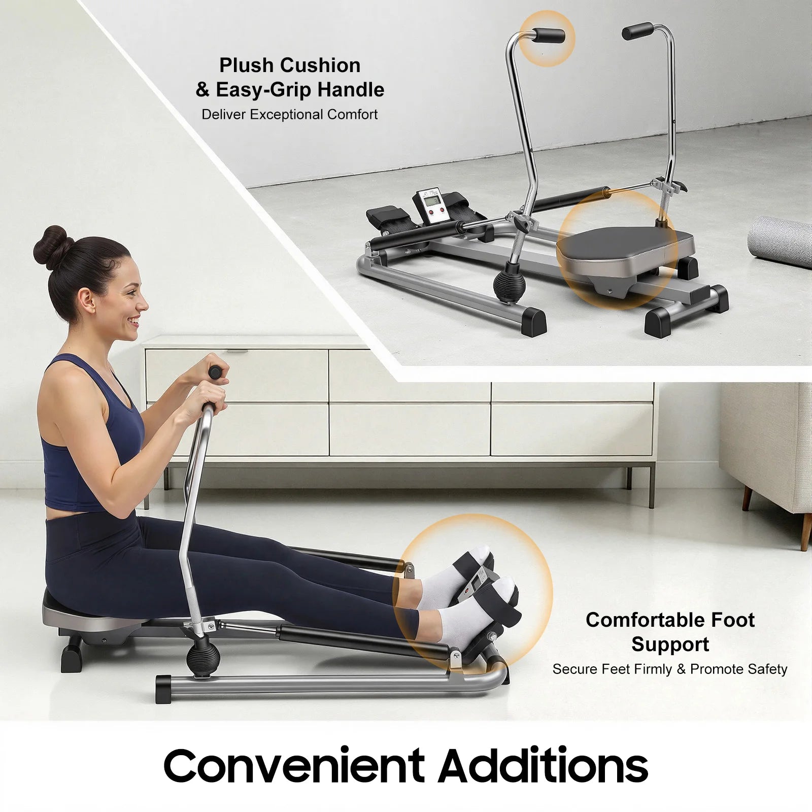 Home Rowing Equipment, Dual-Bar Hydraulic Rowing Machine,  110*61*21cm Indoor Rower With LCD Monitor For Gyms, Homes, Companies