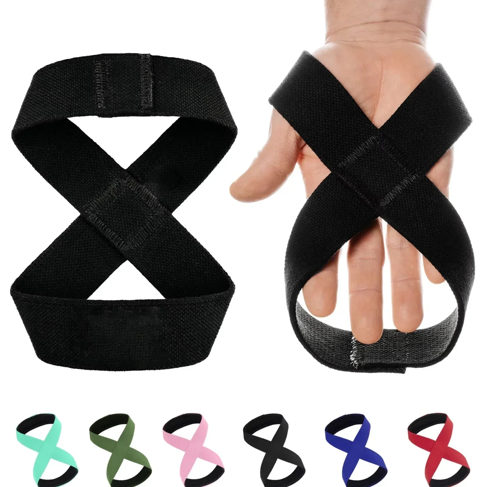 Padded Figure 8 Straps Deadlift Weight Lifting Wrist Straps Power Lifters Workout Pull-ups Horizontal Bar Gym Fitness