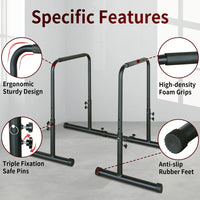 78-99cm Height Adjustable Dip Bar Station 50.8-69cm Adjustable Top Width 99-129cm Extendable Base Parallel Bars 249KG Weight Load Reinforced Steel Non Slip Rubber Feet Multi Functional Home Gym Workout Equipment for Push Up P