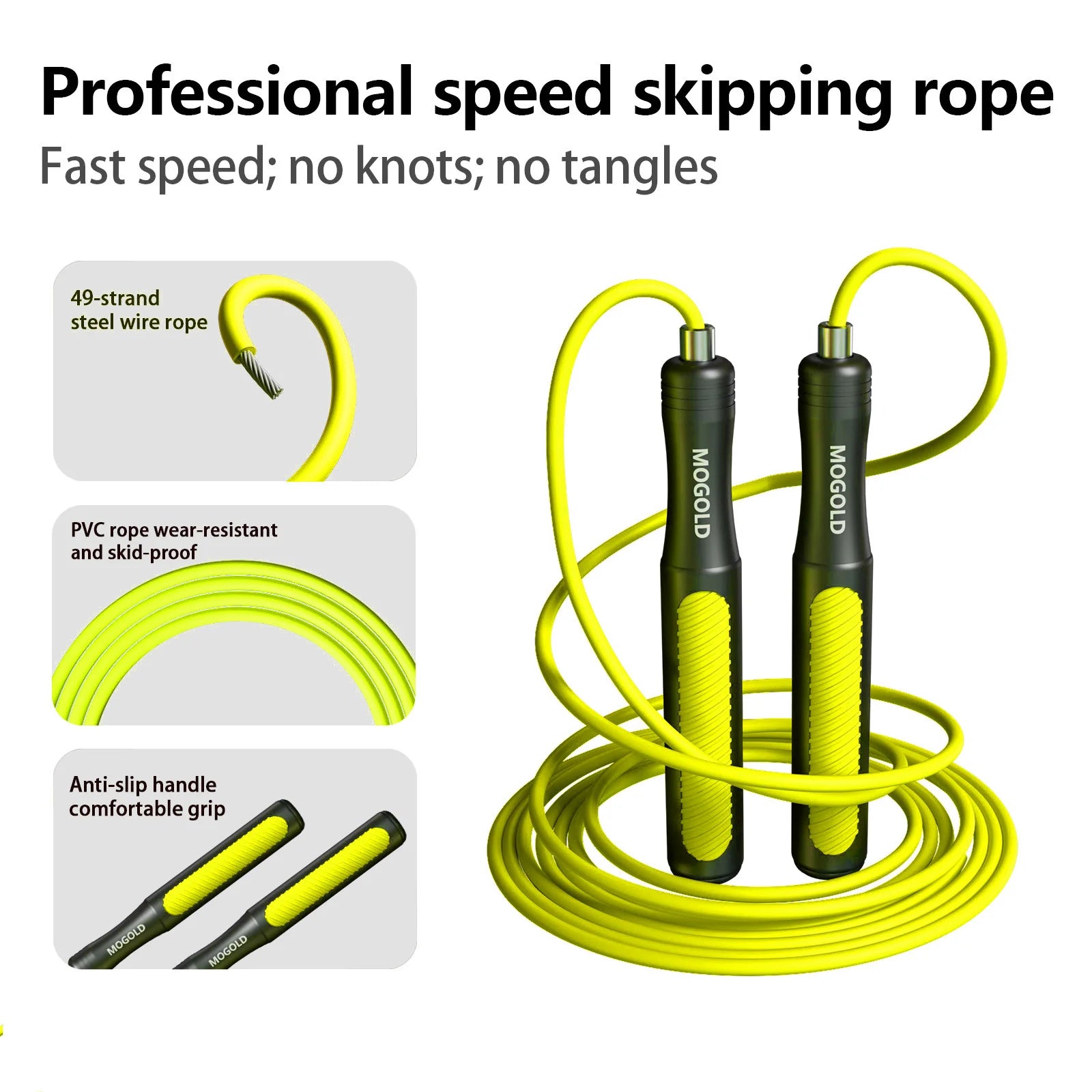 MOGOLD Professional Speed Skipping Rope – Inner Steel Core, No Tangles, Sturdy Durable, Non-Slip Grip | Fitness Fat Loss