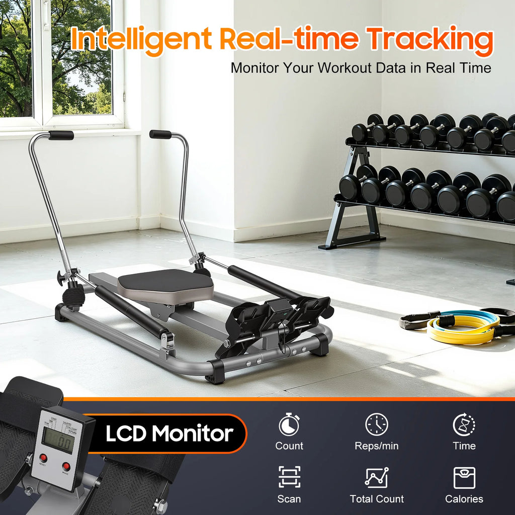 Home Rowing Equipment, Dual-Bar Hydraulic Rowing Machine,  110*61*21cm Indoor Rower With LCD Monitor For Gyms, Homes, Companies