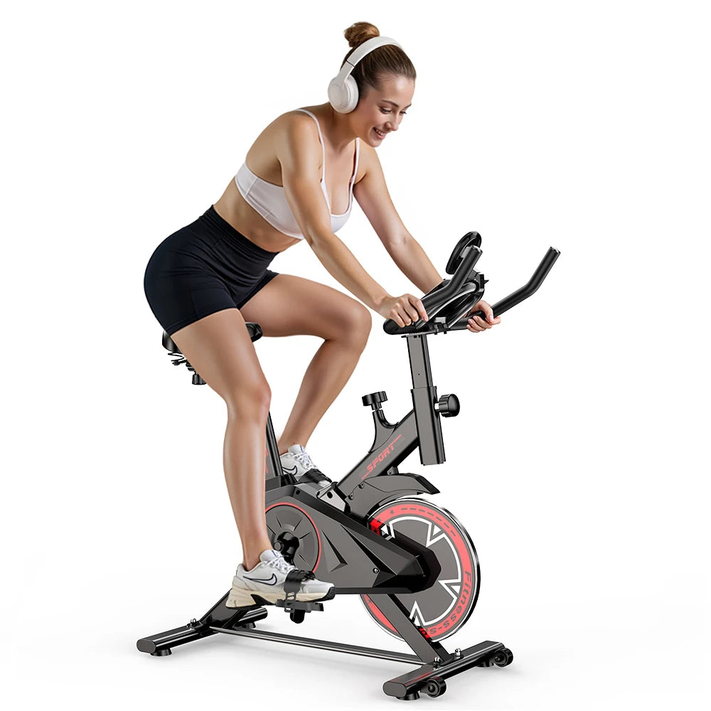 Indoor Exercise Bike 10kg Flywheel Quiet Belt Drive Spin Bike with Adjustable Resistance & LCD Display for Home Cardio Training
