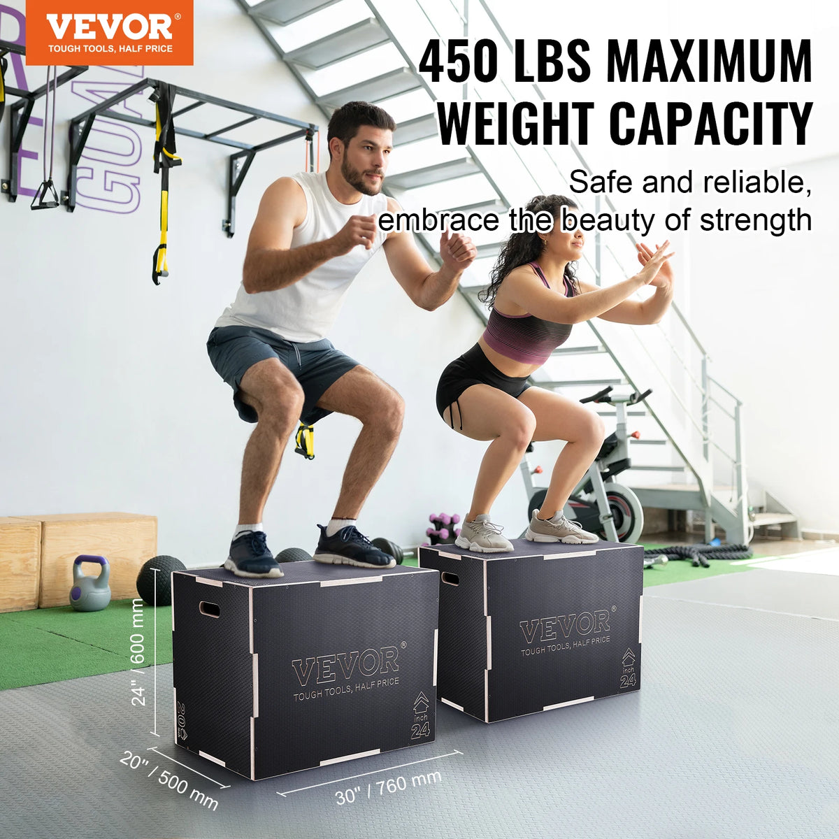 SucceBuy 3 in 1 Plyometric Jump Box Wooden Plyo Box Black For Home Gym Training Conditioning Strength Training