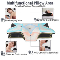 Butterfly Sleep Memory Neck Pillow Slow Rebound Comfortable Memory Foam Sleep Pillow Cervical Orthopedic Neck Massage Bed Pillow Ergonomic Contour Design Pillow with Breathable Pillowcase