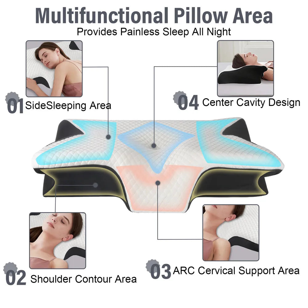 Butterfly Sleep Memory Neck Pillow Slow Rebound Comfortable Memory Foam Sleep Pillow Cervical Orthopedic Neck Massage Bed Pillow Ergonomic Contour Design Pillow with Breathable Pillowcase
