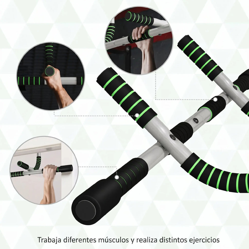 Homcom Multifunctional Pull-Up Bar Wall-Mounted Pull-Up Bar with Non-Slip Handles Load 110 kg for Exercise and Training at Home Gym Black and Green