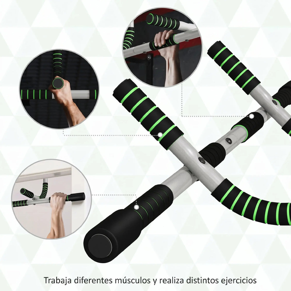Homcom Multifunctional Pull-Up Bar Wall-Mounted Pull-Up Bar with Non-Slip Handles Load 110 kg for Exercise and Training at Home Gym Black and Green