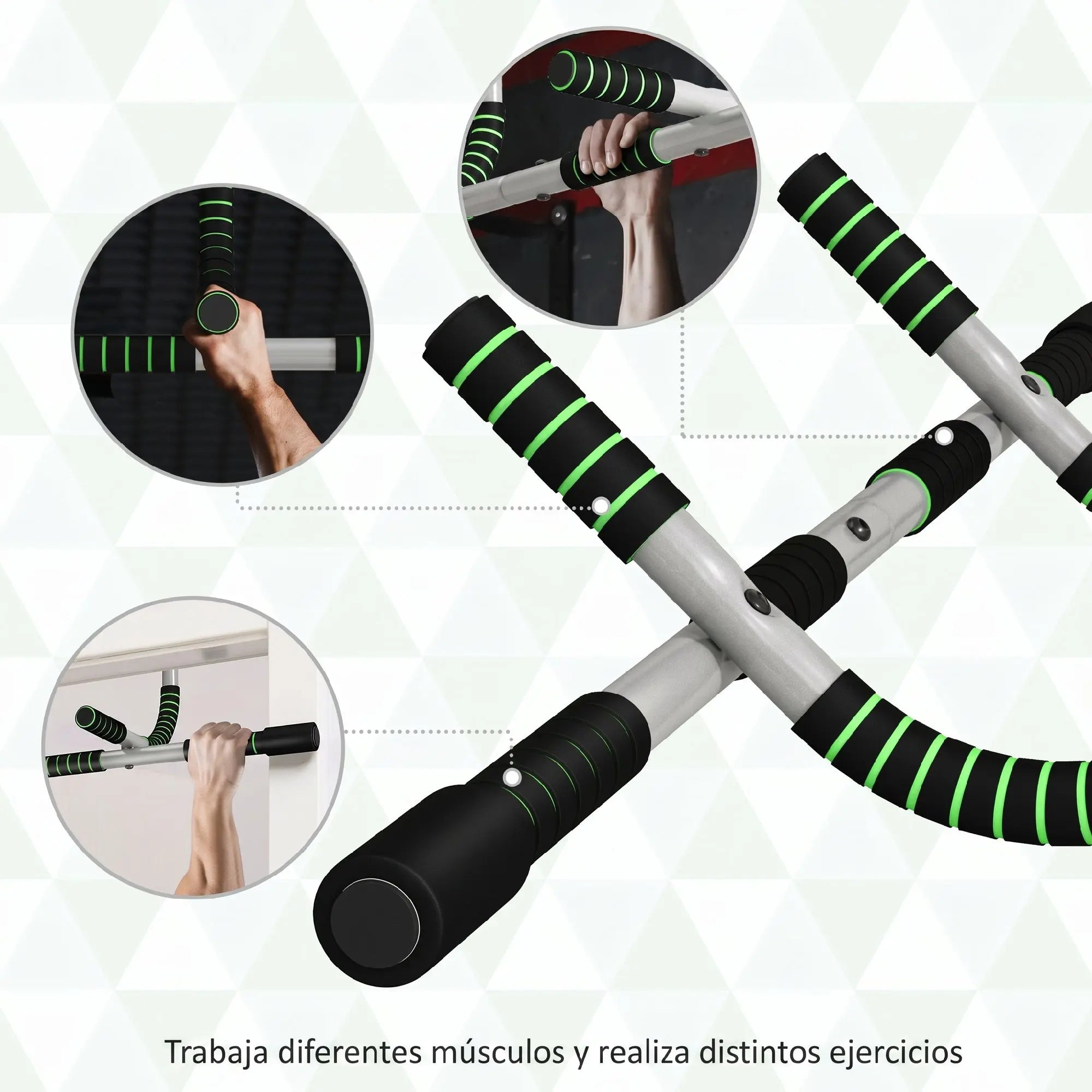 Homcom Multifunctional Pull-Up Bar Wall-Mounted Pull-Up Bar with Non-Slip Handles Load 110 kg for Exercise and Training at Home Gym Black and Green