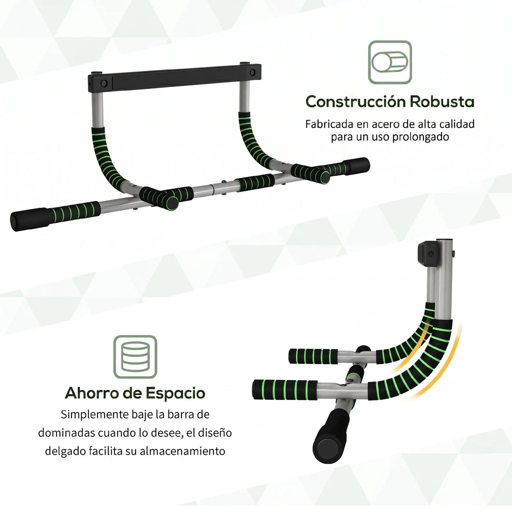 Homcom Multifunctional Pull-Up Bar Wall-Mounted Pull-Up Bar with Non-Slip Handles Load 110 kg for Exercise and Training at Home Gym Black and Green